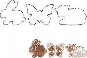 Keksz Lyukasztó Acél Nyuszi Pillangó Bárány 3 Db-os Szett
