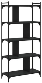 5 szintes fekete szerelt fa könyvespolc 76 x 32 x 158 cm