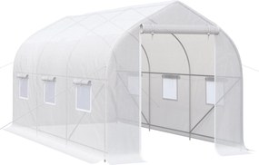 Outsunny 4x2x2 m-es Kertészeti Üvegház Túnusos Típusú 6 Lélegző Ablakkal és Felgombolható Cipzáras Ajtóval Növények és Zöldségek Terjesztésére | Aosom