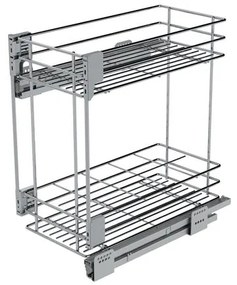 Konyhai fémrács, 300mm, oldalra szerelhető, ezüst szürke, teljes kihúzás, csillapított záródás, rejtett fióksín, 2 kosár SIGE, Green Line 004