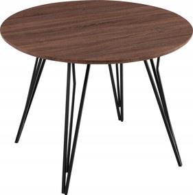Étkezőasztal Kerek 100cm Dió Barna Fekete Fém Lábak
