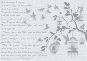 Fotótapéta Szürke madarak fa ketrec vintage kalligráfia 200x140 +ragasztó