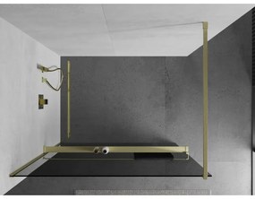 Mexen Kioto+, Walk-In zuhany paraván polccal és akasztóval 110 x 200 cm, 8mm szürke üveg, arany matt profil, 800-110-121-55-40
