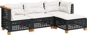 vidaXL 4 részes fekete polyrattan kerti ülőgarnitúra párnákkal