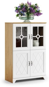 Mazzoni PROVENZA KWND4 alacsony vitrines szekrény Kőtölgy/Fehér Matt - 4 AJTÓS KOMÓD VITRINES SZEKRÉNY RETRO