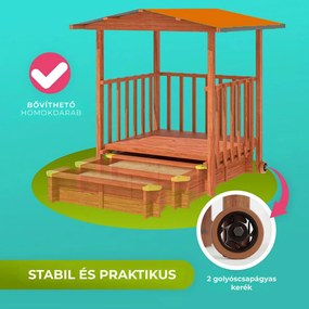 SUNNY verandás homokozó, 130x130x143cm, barna/narancssárga Jurhan