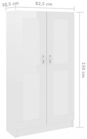 magasfényű fehér szerelt fa könyvszekrény 82,5 x 30,5 x 150 cm