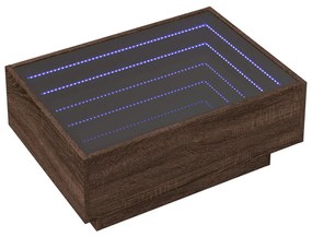 barna tölgy szerelt fa dohányzóasztal LED-del 70 x 50 x 30 cm