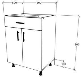 Benita 1 fiókos 2 ajtós Alsó konyhaszekrény Fehér 60x50x80 cm