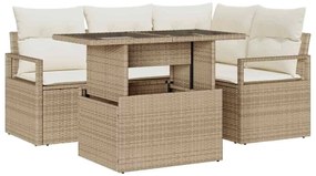 vidaXL Kerti Kanapé Szett tárolóval 5 pcs Bézs Poli rattan