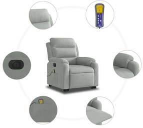 elektromos felállást segítő világosszürke bársony masszázsfotel