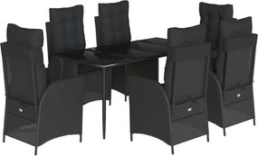 vidaXL 7 részes fekete polyrattan kerti étkezőgarnitúra párnával