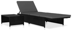 2 db fekete polyrattan napozóágy asztallal