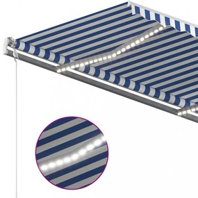 kék és fehér kézzel kihúzható LED-es napellenző 3 x 2,5 m