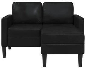 fekete műbőr 2 üléses kanapé L-alakú kanapéval 125 cm