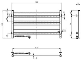 Fürdőszobai törölközőszárító radiátor AVANGARD, termosztáttal, 300W/230V, 50,6 cm, IP44, fehér, balos