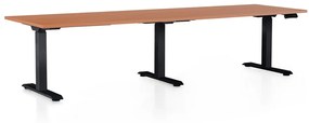 OfficeTech Long állítható magasságú asztal, 260 x 80 cm, fekete alap, cseresznye