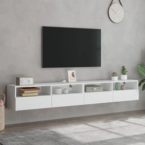 2 db fehér szerelt fa fali TV-szekrény 100 x 30 x 30 cm