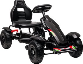 HOMCOM Go-Kart Pedálos Autó Kézifékkel, Állítható Üléssel, Előre és Hátra Sebességgel, Pedálos Játékautó 5-12 Éves Gyerekeknek Fekete | Aosom