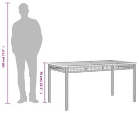 szürke polyrattan és akácfa kerti asztal 140 x 80 x 75 cm