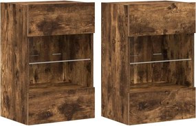 vidaXL 2 db füstös tölgy fali szekrények LED világítással TV-hez 40x30x60,5 cm
