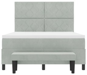Box Spring Ágy Matraccal és Padlóval Világosszürke 140x190 cm Bársony