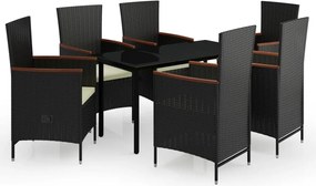 vidaXL 7 részes fekete kerti étkezőgarnitúra párnákkal