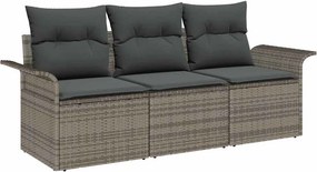 vidaXL Kerti Kanapé Szett párnával tárolóval 3 pcs Szürke Poli rattan
