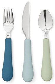 Zöld-kék szilikon gyerek evőeszköz szett 3 db-os Ocean Mix – Cam Cam Copenhagen