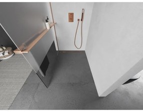 Mexen Kioto+, Walk-In zuhany paraván polccal és akasztóval 90 x 200 cm, 8 mm átlátszó matt üveg, réz matt profil, 800-090-121-65-35