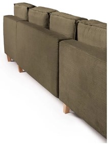 Zöld kordbársony kinyitható sarokkanapé (bal oldali-U alakú) Tori – Bonami Selection