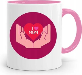 Rózsaszín Bögre Ajándék Anyukáknak I Love Mom Ajándék fényképes nyomtatással