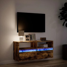 füstös tölgy színű fali TV-szekrény LED-ekkel 100x31x45 cm