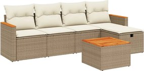 vidaXL 6 részes bézs polyrattan kerti ülőgarnitúra párnával