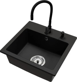 Gránit mosogató szifonnal, fekete, 44,2x41,5, DONYK