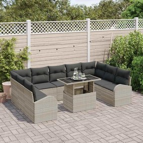Kerti Kanapé Szett tárolóval 10 pcs Világosszürke Poli rattan