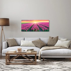 Tulipán mező és a nap képe (120x50 cm)