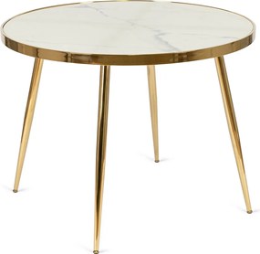 Stół TINGA 100 cm Szklany Biały Marmur/Złoty