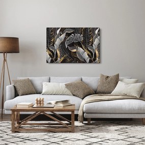Kép - Trópusi levelek fekete és arany színben (90x60 cm)