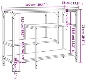barna tölgyszínű tálalóasztal polcokkal 100 x 35 x 75 cm