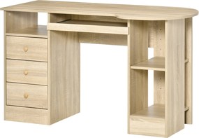 HOMCOM PC Íróasztal Polcokkal, Íróasztal Gyermek Szobába Fiókokkal és Fa Polcos Fejtámlával, Számítógép Íróasztal, Fa szín | Aosom