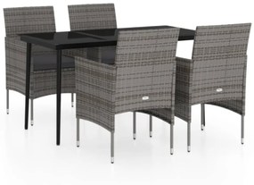vidaXL 5 részes szürke és fekete kerti étkezőgarnitúra párnákkal