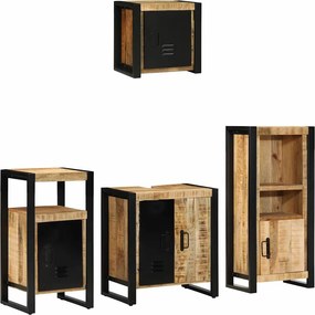 vidaXL Fürdőszoba bútor szett 4 pcs Barna és fekete Tömör Mangófát