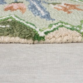 Zöld kézi szövésű gyapjú szőnyeg 160x230 cm Bryony Shaped Floral – Flair Rugs