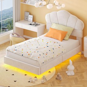 Kárpitozott ágy 90 x 200 cm gyerekágy LED-del Fény bézs