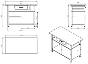 Műhelyasztal ERIC, 1200 x 850 x 600 mm, antracit-vörös