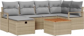 vidaXL Kerti Kanapé Szett párnával tárolóval 7 pcs Bézs Poli rattan