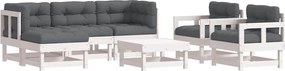 vidaXL 7 részes fehér tömör fa kerti ülőgarnitúra párnával
