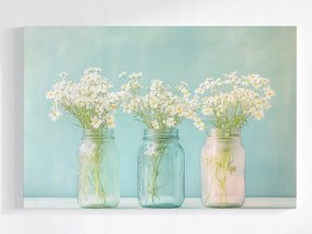 Poszter Dekoráció Színes Befőttesüvegek Fehér Virágok Tavasz 60x40