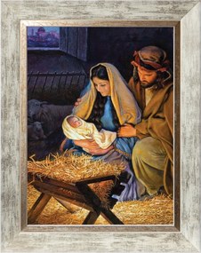 Jézus Istálló| Vallásos Vászonkép Fehér Keretben, 30X40